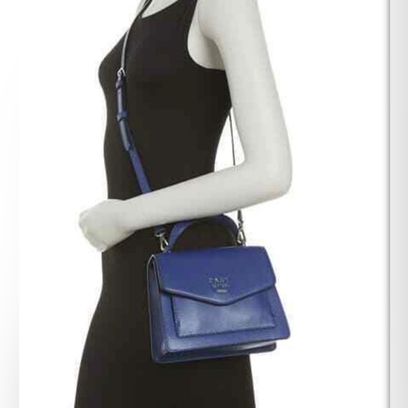 DKNY Whitney Leather Satchel Bag North South Royal Blue Small - Picture 1 of 8